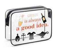 Greece Travel Gifts Makeup Bag Greece Gifts for Friends Sister Europe Travel Gifts for Girls Women Greece Souvenirs Greece Vacation Gift PVC Cosmetic Bag Graduation Gift Clear Zipper Toiletry Pouch