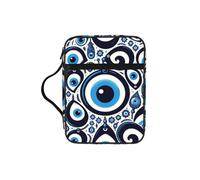 Greece-Turkey-Evil-Eye Bible Cover Case with Handle, Water-Resistant Oxford Fabric Bible Bag Organizer with Zipper Pockets for Church
