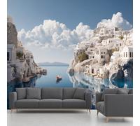 Greece Wallpaper, Italy Tuscany Mediterranean Mountain Ocean Landscape Panoramic Mural, Wall Paper for Living Room Bedroom Hallway Restaurant Home Decoration - 400x280 cm Wall Mural