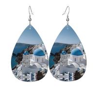 Greece White House Printed Drop-Shaped Silver Plated Earrings Are Fashionable And Lightweight. Suitable For Various Occasions And Daily Wear