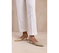 'Greece' Wide Fit Low Kitten Heels Pointed Toe Ankle Strap Where's That From Gold 3E