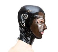 GREEFEI Latex Mask Rubber Hood with Detachable Blindfold and Mouthfold,Cosplay Headgear Back Zipper Handmade L