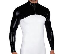 GREEFEI Latex Shrug Long Sleeved Tops for Men,Rubber DJ Shrug Arm Cover Cropped with Front Zip