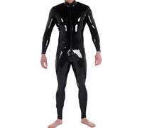 GREEFEI Men's Latex Suit with Front Zipper in Black,Latex Rubber Classic Catsuit for Man Bodysuit Handmade Costumes S