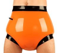 GREEFEI Two Layers Latex Orange with Black Border Inflatable Brief,Men Rubber Shorts Diapers Covers Panty Underpants Handmade XL