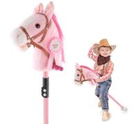 Greeily Hobby Horse, 30" to 50" Stick Horse for Cowboys Plush Handcrafted Hobby Horse on a Stick Real Pony Neighing and Galloping Sounds Sturdy Stainless Steel Pole with Lighting Wheels Sponge Grip