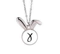 Greek Alphabet Gamma Black Outline Rabbit Necklace Pendant Bunny Animal Jewelry Gift