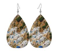 (Greek Architecture Print) Lightweight Leather Earrings For Women Elegant Dangle Drop Earrings For Casual Party Everyday Wear