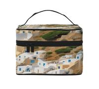 Greek Architecture Print -Print Waterproof Large Cosmetic Bag for Travel & Gym, Makeup Organizer with 4 Elastic Straps & Compartments,Premium Twill Fabric.