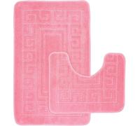 Greek Bath Mat 2 Pcs Set Non-Slip Bath Rug Toilet Mat Washable Bathroom Mats Rugs Absorbent Soft Rug for Bathtub Bathroom Includes 1 Bath Mat (50 X 80cm) And 1 Pedestal Mat (50 X 40cm) (PINK)