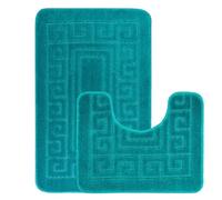 Greek Bath Mat 2 Pcs Set Non-Slip Bath Rug Toilet Mat Washable Bathroom Mats Rugs Absorbent Soft Rug for Bathtub Bathroom Includes 1 Bath Mat (50 X 80cm) And 1 Pedestal Mat (50 X 40cm) (TEAL)