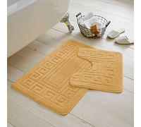 GR ath mat Set 2 pc Non Slip Rubber Pedestal mat Toilet Bathroom Greek Rug (Shaded Ochre Mustard)