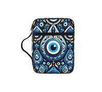 Gr ead-Turkish-Nazar-Amulet Bible Cover Case with Handle, Water-Resistant Oxford Fabric Bible Bag Organizer with Zipper Pockets for Church