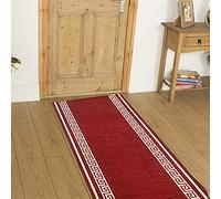 Greek Carpet Runners Rug Grey Beige Black Blue Brown Red Rubber Backed Non Slip Washable Very Long Hallway Hall Runner Narrow Rugs Custom Length - Sold and Priced Per Foot (RED, 11ft (80cm X 335cm))