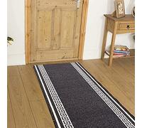 Gr arpet Runners Rug Grey Beige Blue Brown Red Black Rubber Backed Non Slip Washable Very Long Hallway Hall Runner Narrow Rugs Custom Length - Sold and Priced Per Foot (12ft (67cm X 366cm), Black)