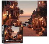 Greek Coastal Town at Dusk 1000 Piece Jigsaw Puzzles for Adults Tranquil Fishing Boat Art Puzzle Challenging Family Activity Games Colorful DIY Craft Puzzle for Home Decor Gifts 27×20 Inches