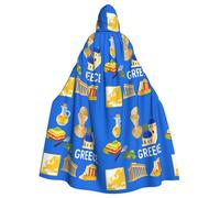 Greek Culture Symbols Print Adults Hooded Cloak, Halloween Robe Hooded Cape Witch Wizard Cosplay Costumes For Men Women