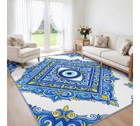 Gr vil Eye Soft Machine Washable Rug 120x170cm | Anti-Slip Low Pile Indoor Area Rugs, Mediterranean Boho Style Carpet Perfect for Bedroom, Dining Room, Office & Lounge