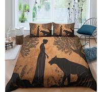 Greek Figure Painting Duvet Cover 3D Print Microfibre Bedding Sets, 3 Piece Printed Quilt Covers With Pillow Cases,The Story of The Lion And The Wolf Comforter Cover for Kids Adult Double（200x200cm）