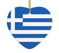 Greek Flag Ceramic Christmas Heart Pendant, The Pottery Piece is Available with Silk Thread