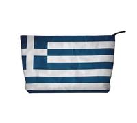 Greek Flag Corduroy Makeup Bag – Versatile Cosmetic Pouch with Zipper for Daily Use and Travel Capacity Organizer
