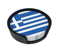 Greek Flag Creative Round Coaster (3.9 inches), PU Leather Coaster, Suitable for car, Kitchen, Restaurant, Office, etc.