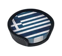 Greek Flag Creative Round Coaster (3.9 inches), PU Leather Coaster, Suitable for car, Kitchen, Restaurant, Office, etc.