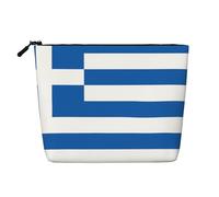 Greek Flag Fake Hemp Makeup Bag Large Capacity Travel Organizer for Business Trip and Daily Use