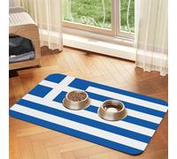Greek Flag Pet Feeding Mat Dog Cat Eating Food Absorbent Leather Tablecloth for and Water Bowl Waterproof No Stains Quick Dry Non-Slip 23.62 * 15.75IN