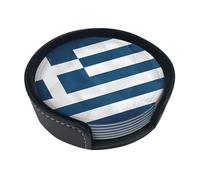 Greek Flag Printed Coasters for Drinks with Holder, Cute Coffee Table Set of 6, Dining Warming Gifts for New Home Personalized Home Decor