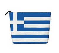 Greek Flag Printed Fake Hemp Makeup Bag – Travel Toiletry Organizer, Daily Storage, Business Trip Essential