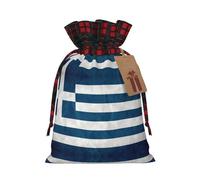 greek flag Printed Gift Bags with Drawstring - Christmas Party Holiday Sacks - Festive Pouches for Goodie, Treats