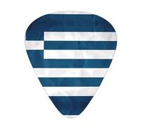 greek flag printed guitar picks, 12-piece set with thin, medium, and thick styles, comes with a storage case