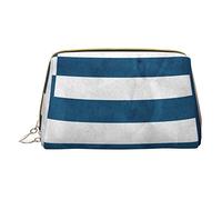 Greek Flag Printed Leather Makeup Bag for Women Girls - Small Portable Travel Cosmetic Organiser Toiletry Bag