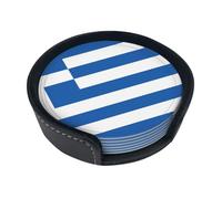 Greek flag Round leather coasters (set of 6) Delicate and soft table decorations, suitable for coffee cups, mugs, etc.