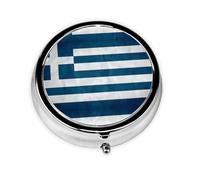Greek Flag This Small, Round Pill Box is a Portable Travel Medicine Organizer with Three compartments for Storing Daily medications.