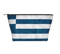 Greek Flag Travel Makeup Bag - Trapezoidal Portable Cosmetic Organizer Bag - Durable, Spacious, and Versatile