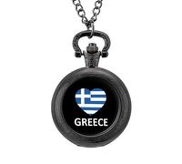 Greek Flag Vintage Pocket Watches Roman Numerals Quaretz Watch with Chain Christmas Birthday Gifts Black-Style