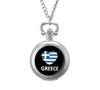 Greek Flag Vintage Pocket Watches Roman Numerals Quaretz Watch with Chain Christmas Birthday Gifts Silver-Style
