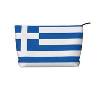 Greek flag Women's corduroy cosmetic bag, portable zipper hand-held wallet, suitable for travel and daily storage of cosmetics,