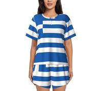 Greek Flag Womens Pajama Sets Comfy Short Sleeve Sleepwear Tops And Shorts Cute Pjs 2 Piece Lounge Set S-Xxl, Black, XXL