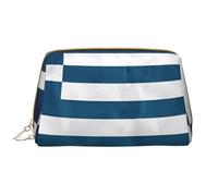 Greek Flag Zipper Closure Leather Portable Waterproof Cosmetic Bag for Home Travel to Organize Toiletries Sundries