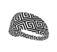 Greek Geometry Black And White Key Hairband, Unisex Elastic Headband, Moisture Wicking Headband For Sports, Running, Yoga.