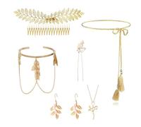 Greek Goddess Accessories, 6Pcs Ancient Greek Costume Set for Women, Elegant Laurel Leaf Headpiece, Necklace, Earrings, Arm Rings, Waist Chain, Perfect for Themed Parties, Weddings, Photo Shoots