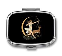 Greek Goddess Artemis Mini Pill Box Portable Vitamins Organizer 2 Compartment Square Pills Case for Pocket Purse