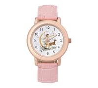 Greek Goddess Artemis Watch for Women Pink Leather Strap Ladies Watches Round Case Three-Hand Wrist Watch