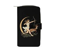 Greek Goddess Artemis Women's Wallet Leather Bifold Blocking Card Holder Trendy Ladies Clutch Purse 19.7x11x3.5cm