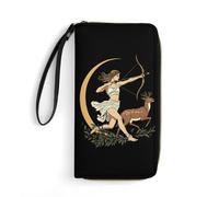 Gr oddess Artemis Women's Wallet Leather Bifold Blocking Card Holder Trendy Ladies Clutch Purse with Hand Rope 19.7x10.5cm