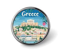 Greek Greece Picture Round Brooch Pin Lapel Pins Tie Suit Dress Accessories Wedding Birthday for Men Women