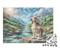 Greek Hound Paper Cocker Spaniel on Rocky Cliff with Stream Jigsaw Puzzle Set Mind Stimulating Secret Santa Gift 70x50cm/1000pcs